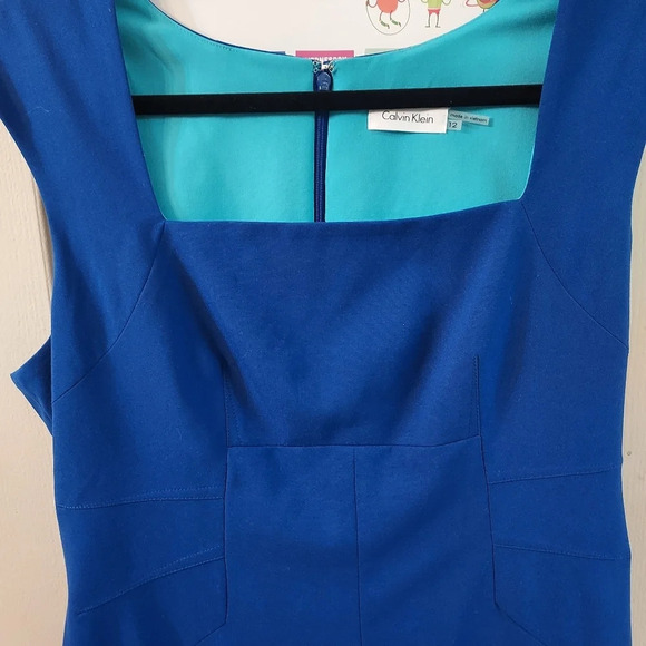 Calvin Klein Royal Blue Sleeveless Square Neck Shealth Dress in Size 12 - Picture 3 of 12